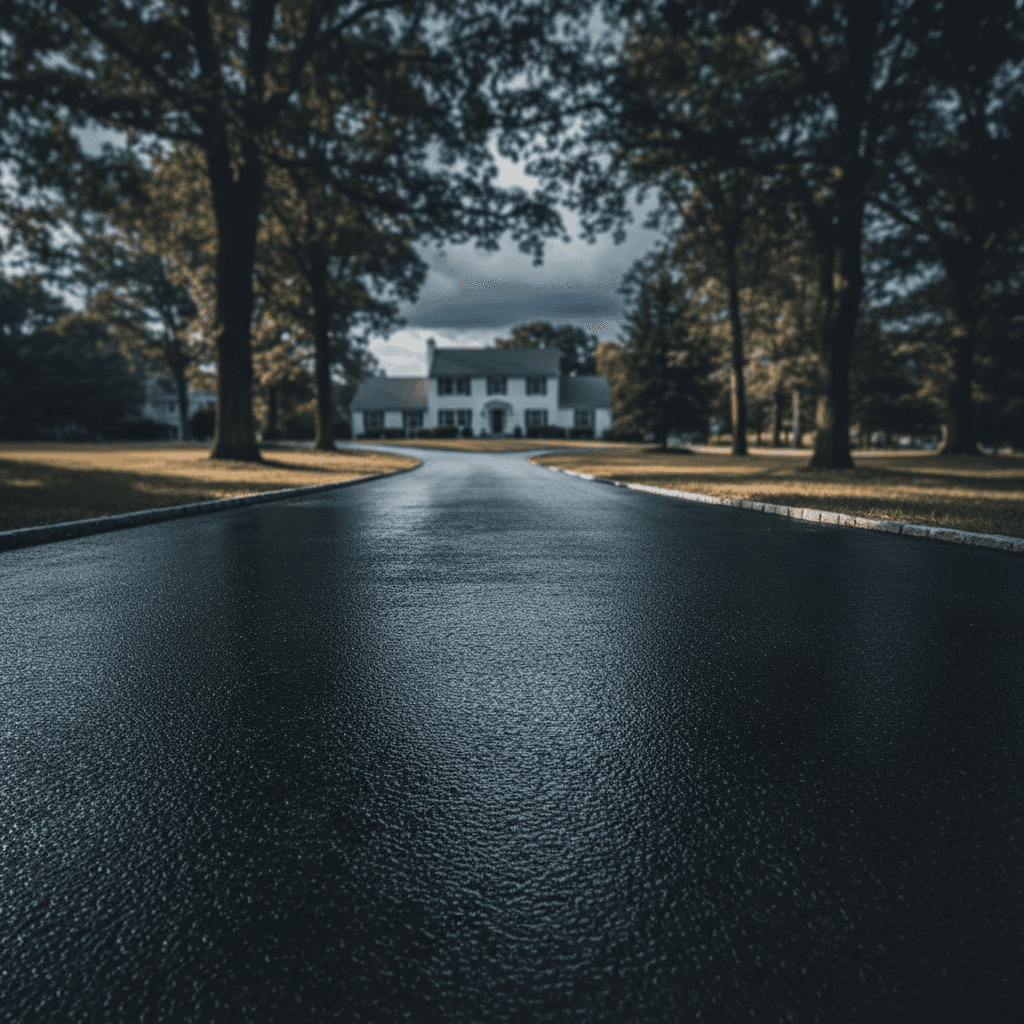 Freshly sealed asphalt driveway protected from harsh weather